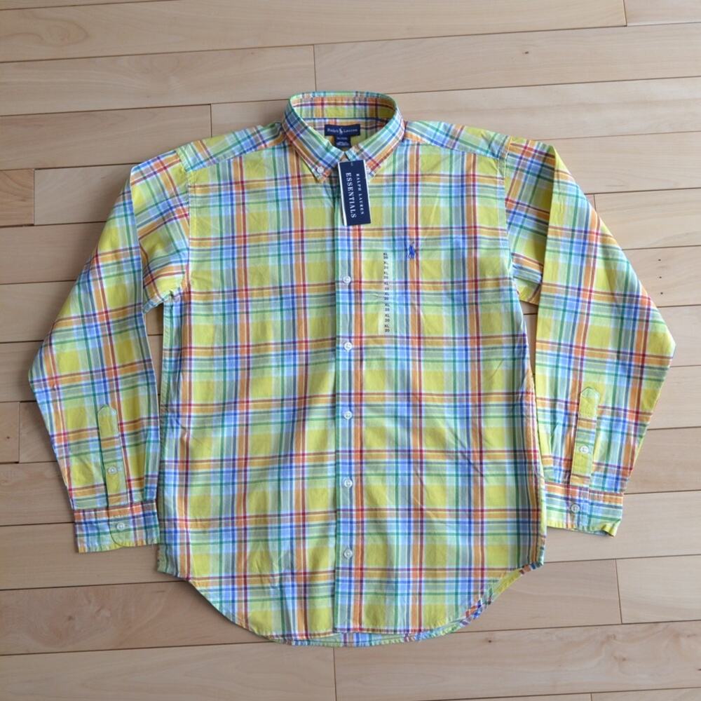 NWT Ralph Lauren Boy's Button Down Shirt Size XL Yellow Plaid